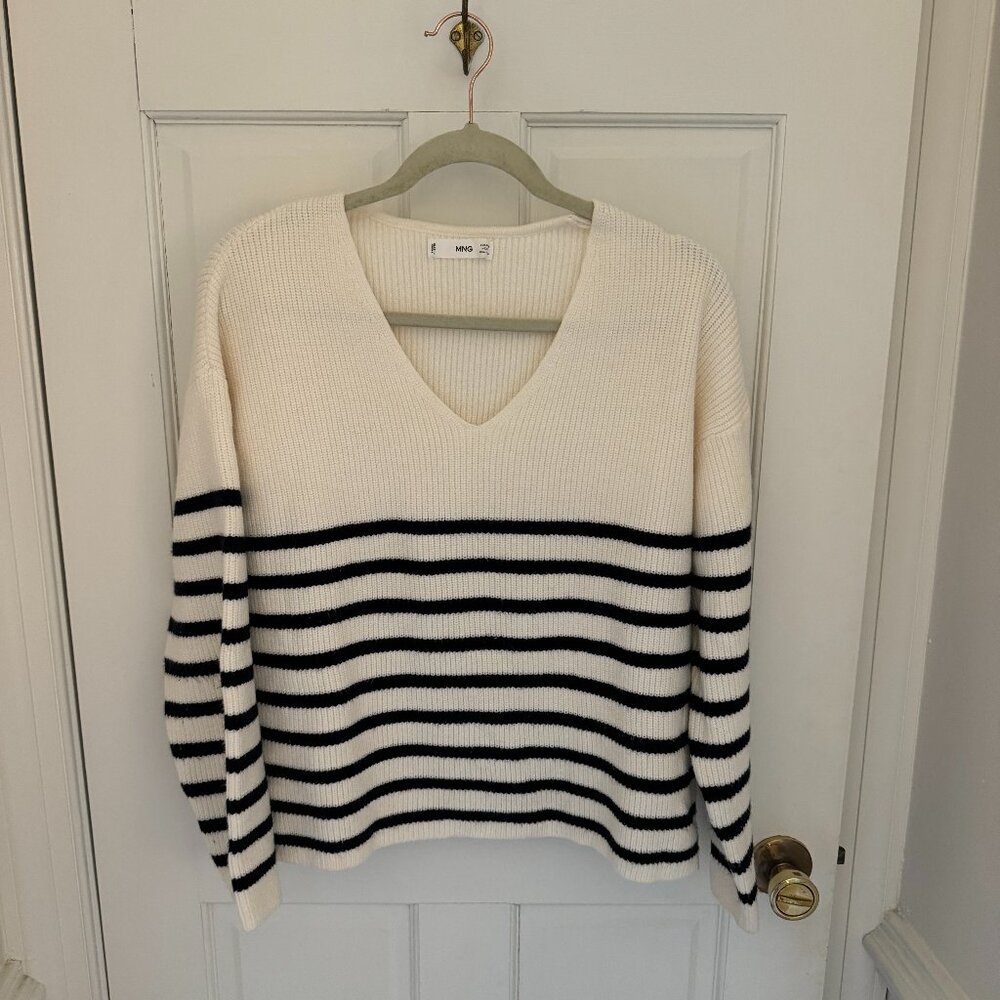 MANGO Striped V-Neck Sweater [S]